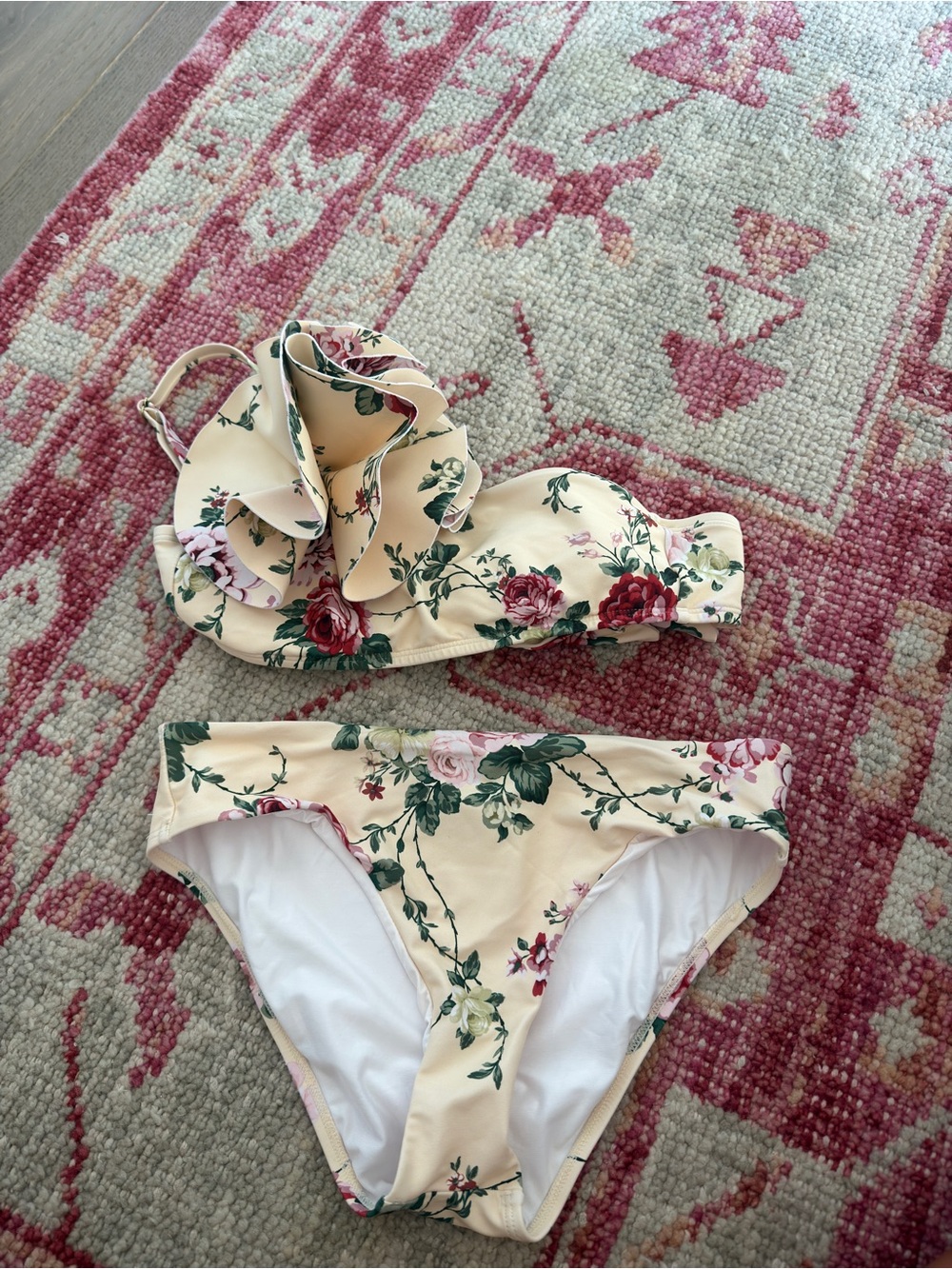 ANTONIO MELANI Cream Floral Ruffle Bikini